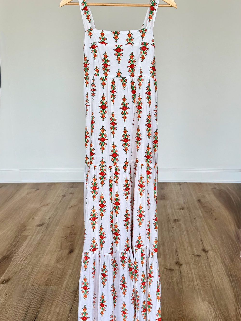NWT Banjanan Daniella Dress XS Coconut Floral Cotton Maxi Smocked Pockets $350